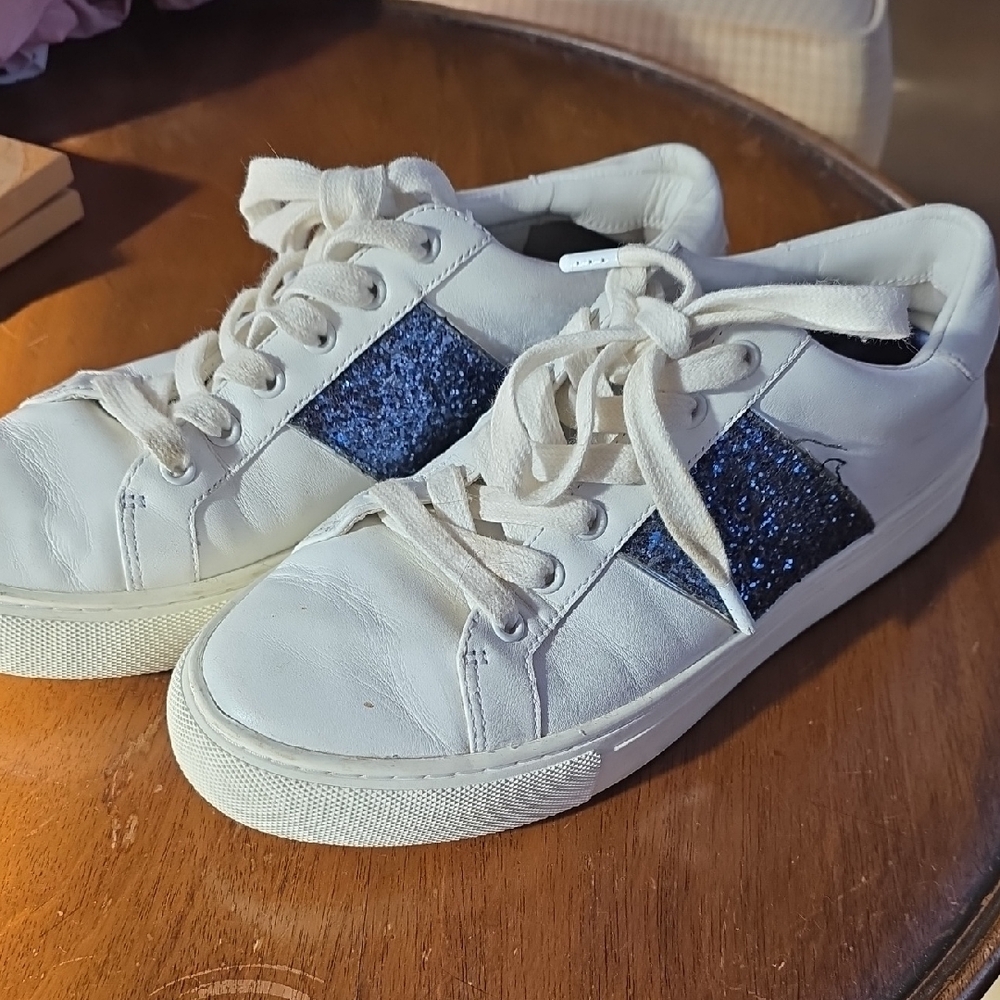 Tory BURCH White Sneakers with Blue Glitter Stripe